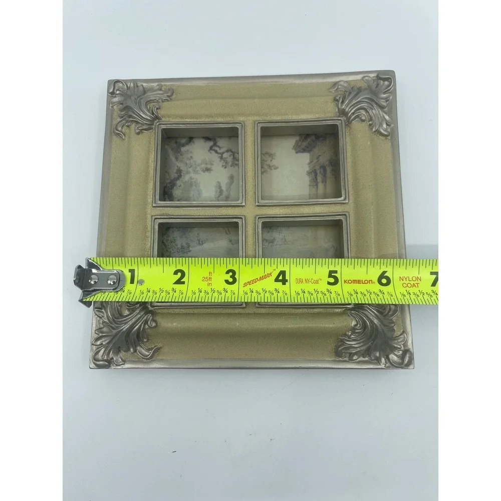 Multi Photo Frame Ornate Scrollwork‎ Cream Silver Tabletop Display 1.5x1.5